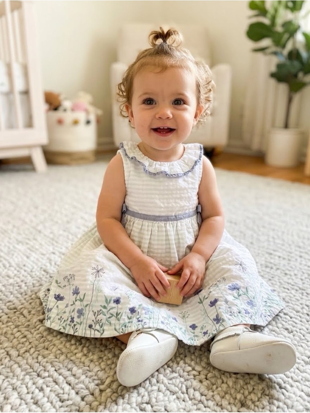 Fred & Flo White Pure Cotton Floral Printed dress 18-24m